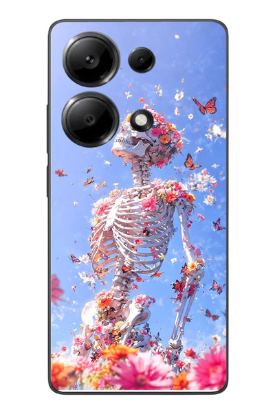 Le Balvo Redmi Note 13 Pro 4G Uyumlu İskelet Çiçekleri Baskılı Silikon Kılıf
