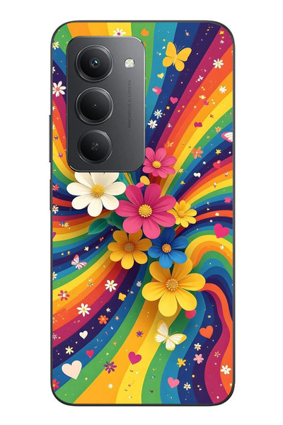 Le Balvo Redmi 15 Uyumlu Renkli Gökkuşağı Çiçekleri Baskılı Silikon Kılıf