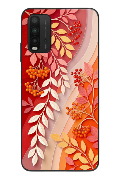 Le Balvo Redmi 9T Uyumlu Kırmızı Beyaz İğdeler Baskılı Silikon Kılıf