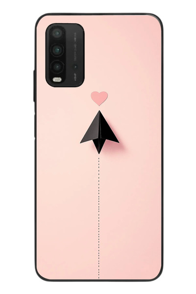 Le Balvo Redmi 9T Uyumlu Kalp Siyah Uçak Baskılı Silikon Kılıf