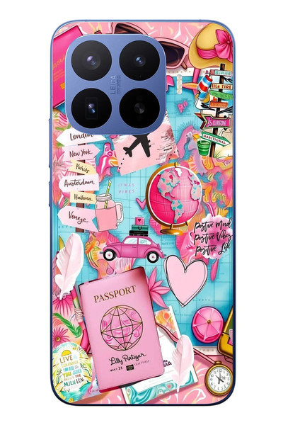 Le Balvo Xiaomi 17T Pro Uyumlu Pembe Seyahat Baskılı Silikon Kılıf