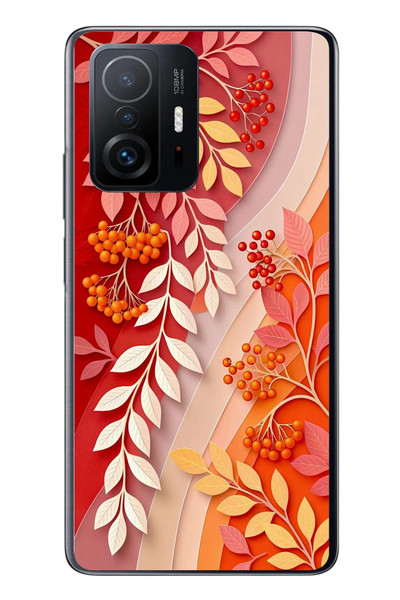 Le Balvo Xiaomi Mi 11 T-11 T Pro Uyumlu Kırmızı Beyaz İğdeler Baskılı Silikon Kılıf