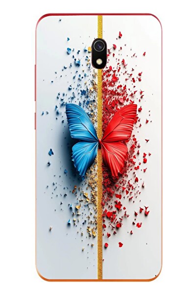 Le Balvo Redmi 8A Uyumlu Kırmızı Mavi Kelebek Baskılı Silikon Kılıf