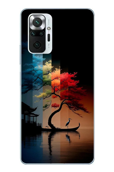Le Balvo Redmi Note 10 Pro Uyumlu Dört Mevsim Ağaç Baskılı Silikon Kılıf