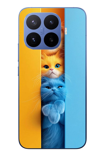 Le Balvo Xiaomi 17T Pro Uyumlu Mavi Sarı Kediler Baskılı Silikon Kılıf