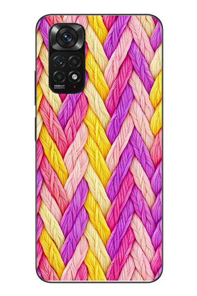 Le Balvo Redmi Note 11 - 11s Uyumlu Mor Sarı Örgü Baskılı Silikon Kılıf