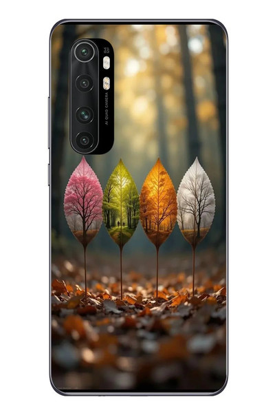 Le Balvo Xiaomi Mi 10 Lite Uyumlu Dört Mevsim Yaprakları Baskılı Silikon Kılıf