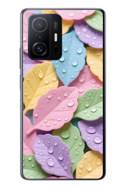 Le Balvo Xiaomi Mi 11 T-11 T Pro Uyumlu Pastel Damlalıklı Yapraklar Baskılı Silikon Kılıf