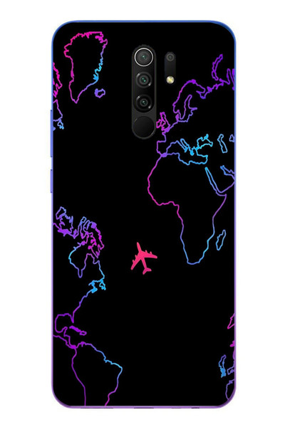 Le Balvo Redmi 9 Uyumlu Dünya Uçuşu Baskılı Silikon Kılıf