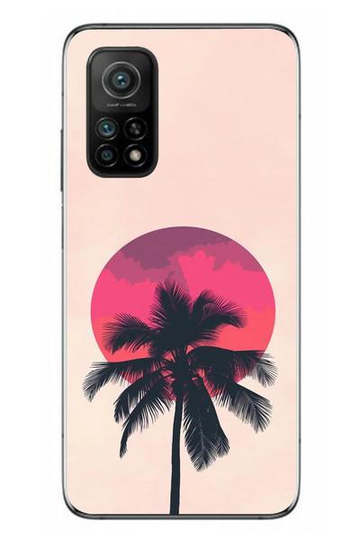 Le Balvo Xiaomi Mi 10 T Uyumlu Palmiye Kırmızı Ay Baskılı Silikon Kılıf