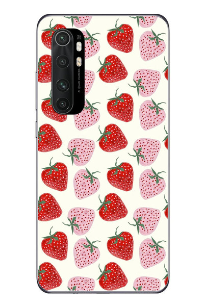 Le Balvo Xiaomi Mi 10 Lite Uyumlu Kırmızı Pembe Çilekler Baskılı Silikon Kılıf