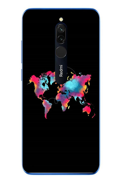 Le Balvo Redmi 8 Uyumlu Dünya Renkli Haritası Baskılı Silikon Kılıf