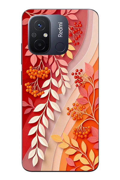 Le Balvo Redmi 12C Uyumlu Kırmızı Beyaz İğdeler Baskılı Silikon Kılıf