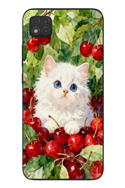 Le Balvo Redmi 9C Uyumlu Kirazlı Kedi Baskılı Silikon Kılıf
