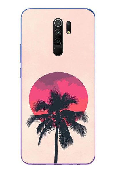 Le Balvo Redmi 9 Uyumlu Palmiye Kırmızı Ay Baskılı Silikon Kılıf