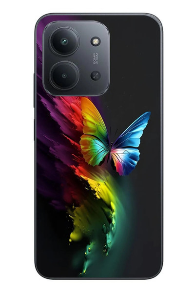 Le Balvo Redmi 15C Uyumlu Gökkuşağı Kelebeği Baskılı Silikon Kılıf