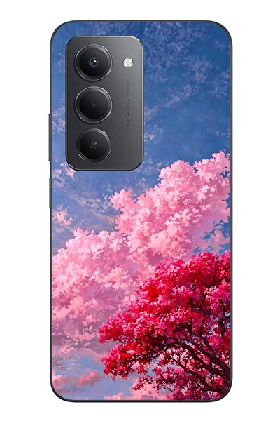 Le Balvo Redmi 15 Uyumlu Kırmızı Pembe Ağaçlar Baskılı Silikon Kılıf