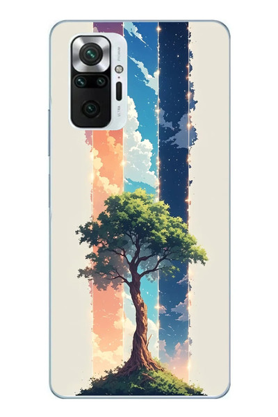 Le Balvo Redmi Note 10 Pro Uyumlu Yalnız Ağaç Dört Mevsim Baskılı Silikon Kılıf