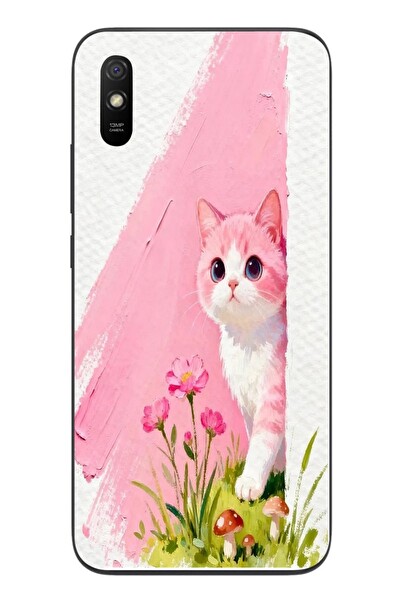 Le Balvo Redmi 9A Uyumlu Pembeli Kedi Baskılı Silikon Kılıf
