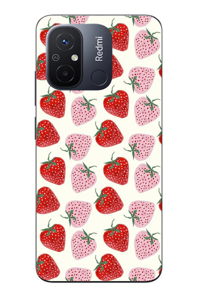Le Balvo Redmi 12C Uyumlu Kırmızı Pembe Çilekler Baskılı Silikon Kılıf