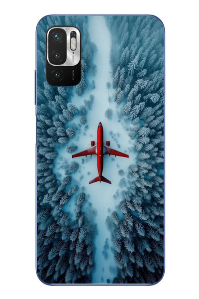 Le Balvo Redmi Note 10 5G Uyumlu Kış Ortasında Uçak Baskılı Silikon Kılıf