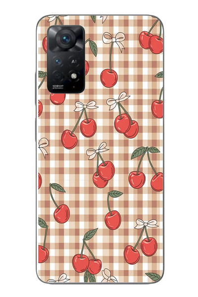 Le Balvo Redmi Note 11E Uyumlu Kurdeleli Kiraz Baskılı Silikon Kılıf