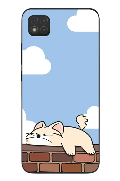 Le Balvo Redmi 9C Uyumlu Duvar Üstünde Kedi Baskılı Silikon Kılıf
