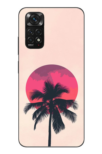 Le Balvo Redmi Note 11 - 11s Uyumlu Palmiye Kırmızı Ay Baskılı Silikon Kılıf