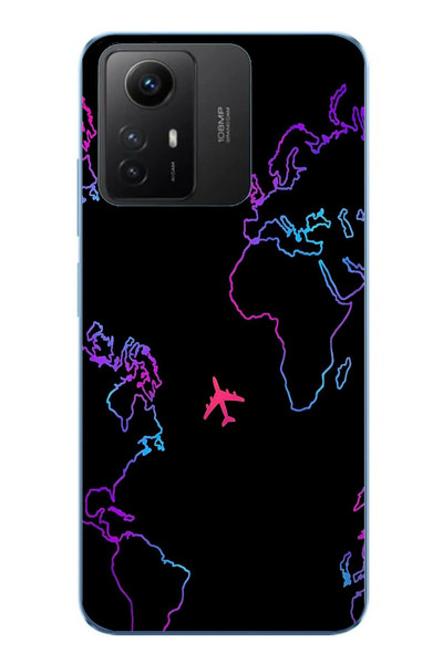 Le Balvo Redmi Note 12S Uyumlu Dünya Uçuşu Baskılı Silikon Kılıf