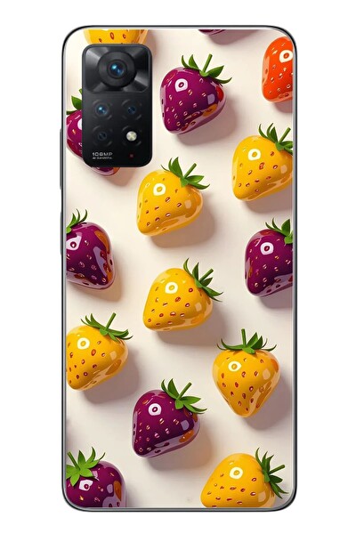 Le Balvo Redmi Note 11 Pro 4G Uyumlu Sarı Kırmızı Çilekler Baskılı Silikon Kılıf