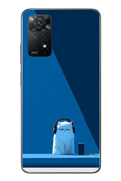 Le Balvo Redmi Note 11 Pro 4G Uyumlu Kulaklı Kedi Baskılı Silikon Kılıf