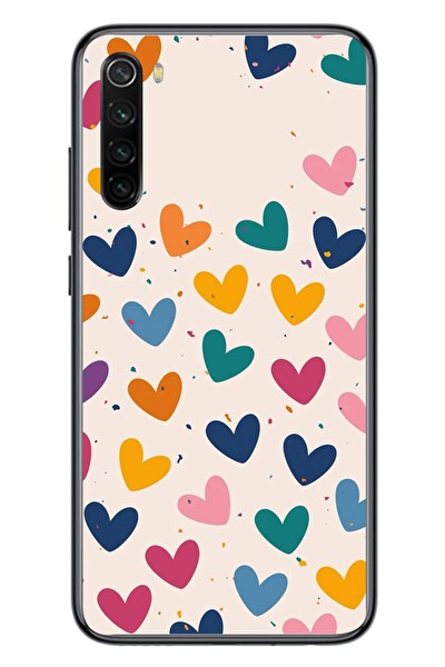 Le Balvo Redmi Note 8 Uyumlu Mavi Sarı Kalpler Baskılı Silikon Kılıf