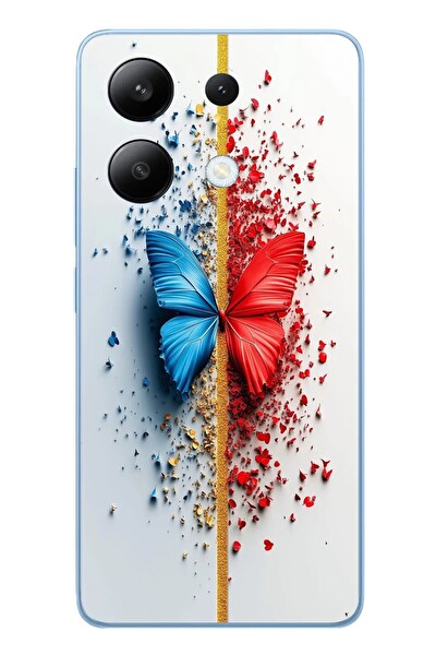 Le Balvo Redmi Note 13 4G Uyumlu Kırmızı Mavi Kelebek Baskılı Silikon Kılıf