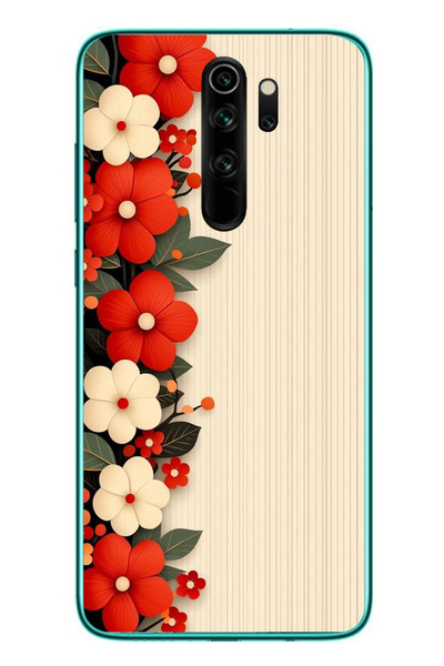 Le Balvo Redmi Note 8 Pro Uyumlu Kırmızı Beyaz Çiçekler Baskılı Silikon Kılıf