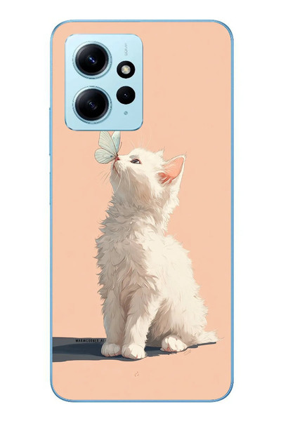 Le Balvo Redmi Note 12 4G Uyumlu Beyaz Kelebekli Kedi Baskılı Silikon Kılıf