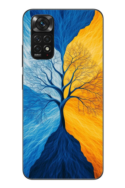 Le Balvo Redmi Note 11 - 11s Uyumlu Sarı Mavi Ağaç Baskılı Silikon Kılıf