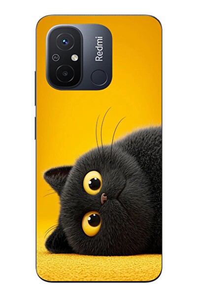 Le Balvo Redmi 12C Uyumlu Yan Bakan Siyah Kedi Baskılı Silikon Kılıf