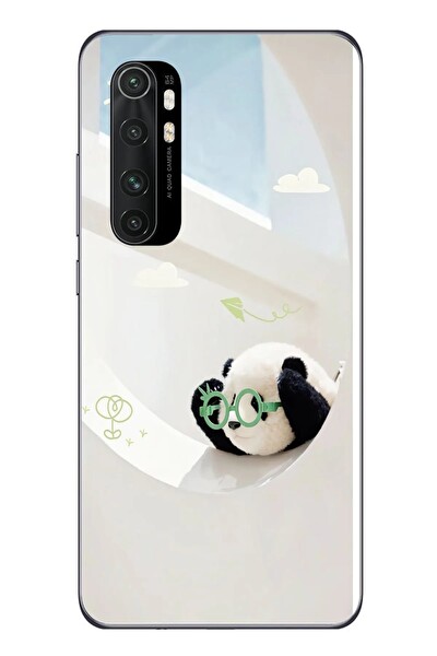 Le Balvo Xiaomi Mi 10 Lite Uyumlu Gözlüklü Panda Baskılı Silikon Kılıf