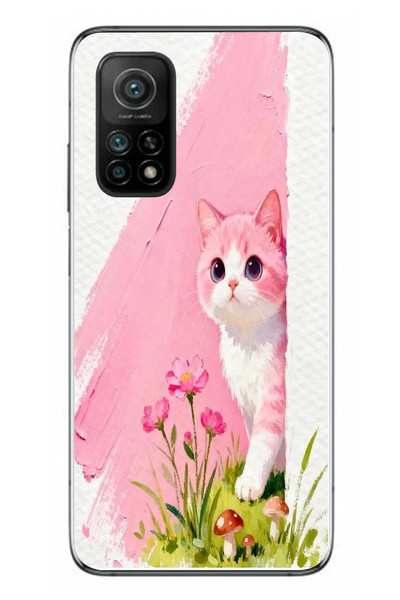 Le Balvo Xiaomi Mi 10 T Uyumlu Pembeli Kedi Baskılı Silikon Kılıf