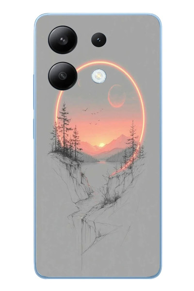Le Balvo Redmi Note 13 4G Uyumlu Günbatımı Mermer Desenli Baskılı Silikon Kılıf