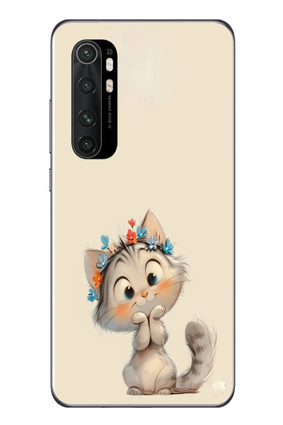 Le Balvo Xiaomi Mi 10 Lite Uyumlu Sevimli Çiçekli Kedi Baskılı Silikon Kılıf