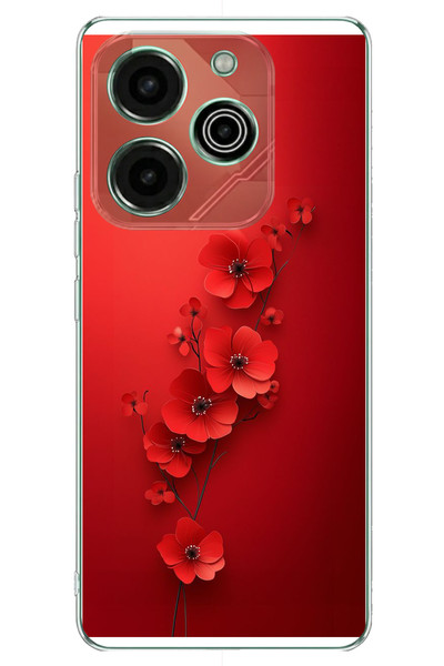 Le Balvo Tecno Pova 6 - Pova 6 Pro Uyumlu Kırmızı Kardelenler Baskılı Silikon Kılıf