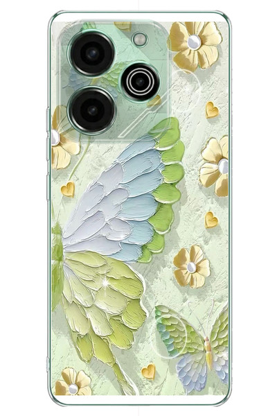 Le Balvo Tecno Pova 6 - Pova 6 Pro Uyumlu Yeşil Mavi Kelebek Baskılı Silikon Kılıf