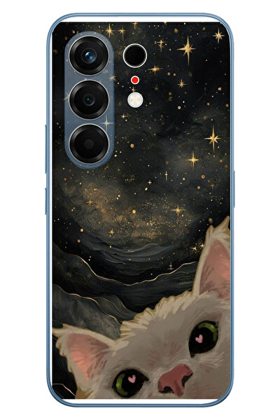 Le Balvo Tecno Camon 50 Ultra Uyumlu Siyah Gökyüzülü Kedi Baskılı Silikon Kılıf