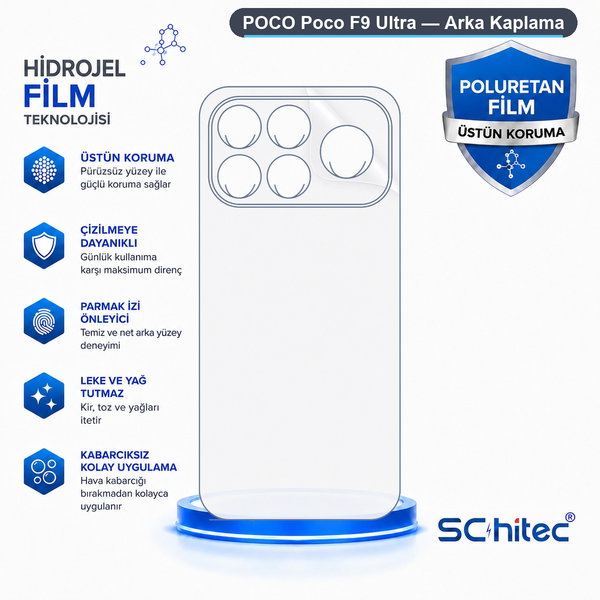 ScHitec Poco F9 Ultra Uyumlu Arka Yüzey Hidrojel Koruyucu Film