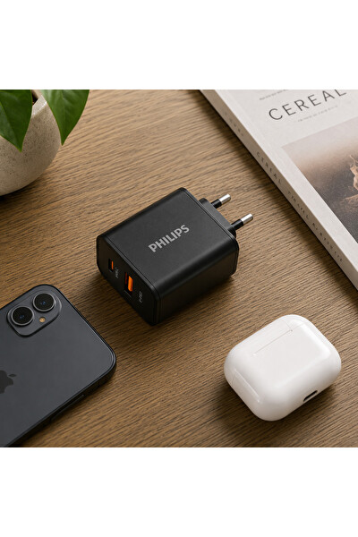 Philips DLP4325AB/12 1xUSB C 20W-1xUSB A 18W Siyah Şarj Adaptörü