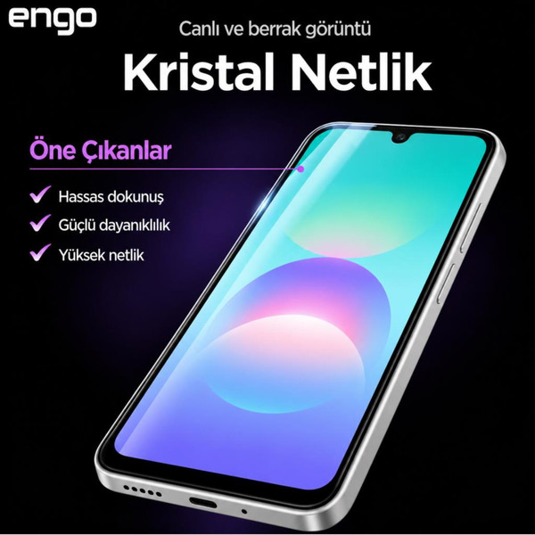 Engo Samsung Galaxy A08 Uyumlu Ekran Koruyucu SM-A085F Nano Parlak 9H Kırılmaz Esnek Cam Çizilmeye Dayanıklı Şeffaf