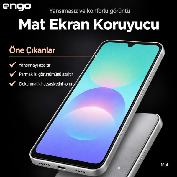 Engo Samsung Galaxy A08 Uyumlu Mat Ekran Koruyucu SM-A085F Parmak İzi Bırakmayan 9H Kırılmaz Nano Cam