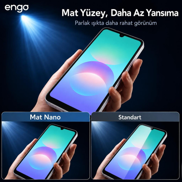 Engo Samsung Galaxy A08 Uyumlu Mat Ekran Koruyucu SM-A085F Parmak İzi Bırakmayan 9H Kırılmaz Nano Cam