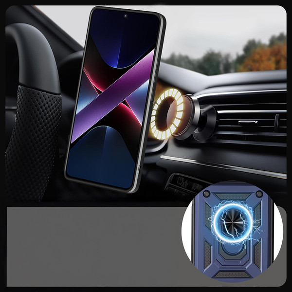 Başkenttekno Oppo A6 Pro Kılıf Magnetik Standlı Kamera Korumalı Zore Sürgülü Vega Kapak Mavi